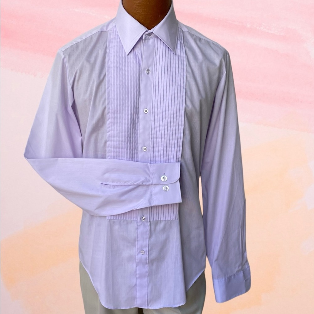 Unisex Light Purple Pleated Tuxedo Shirt Size M Easy Care Pastel Wrinkle Resist